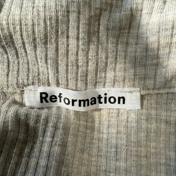 Reformation Lennon Ribbed Ruched Button Front Collared Mini Dress Grey Small - Picture 6 of 8